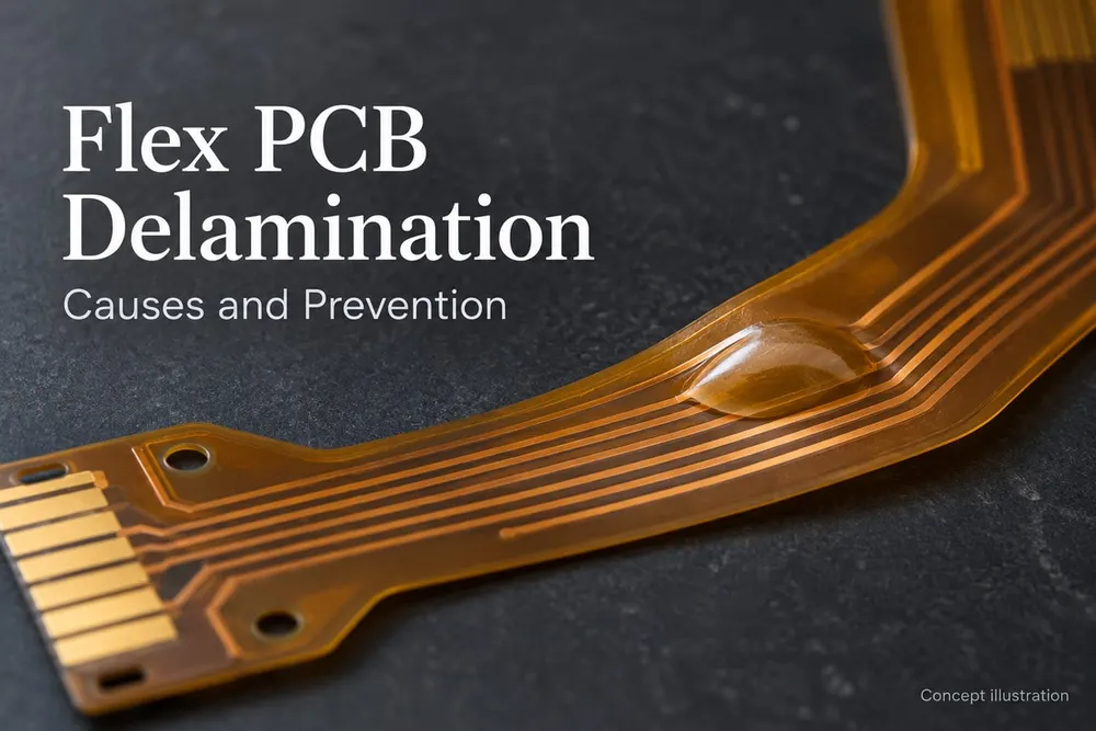 Flexible PCB illustrating a delamination defect